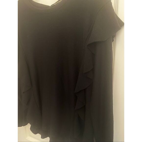 Kobi Halpern Black 100% Merino Wool Ruffle Sweater Sz M - Picture 4 of 6